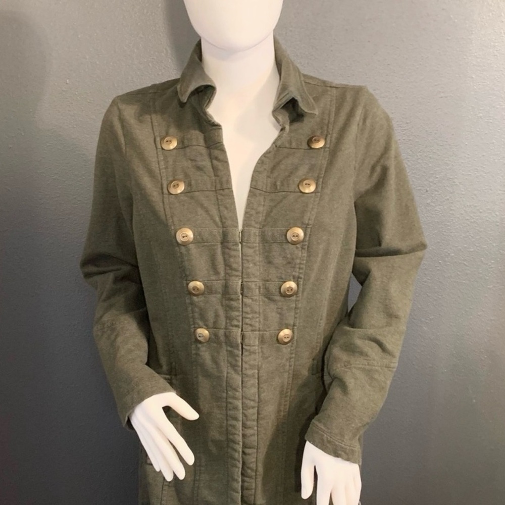 CAbi Olive Utility Jacket with Gold Button Detail, Olive Green, Size Medium, - Picture 3 of 7